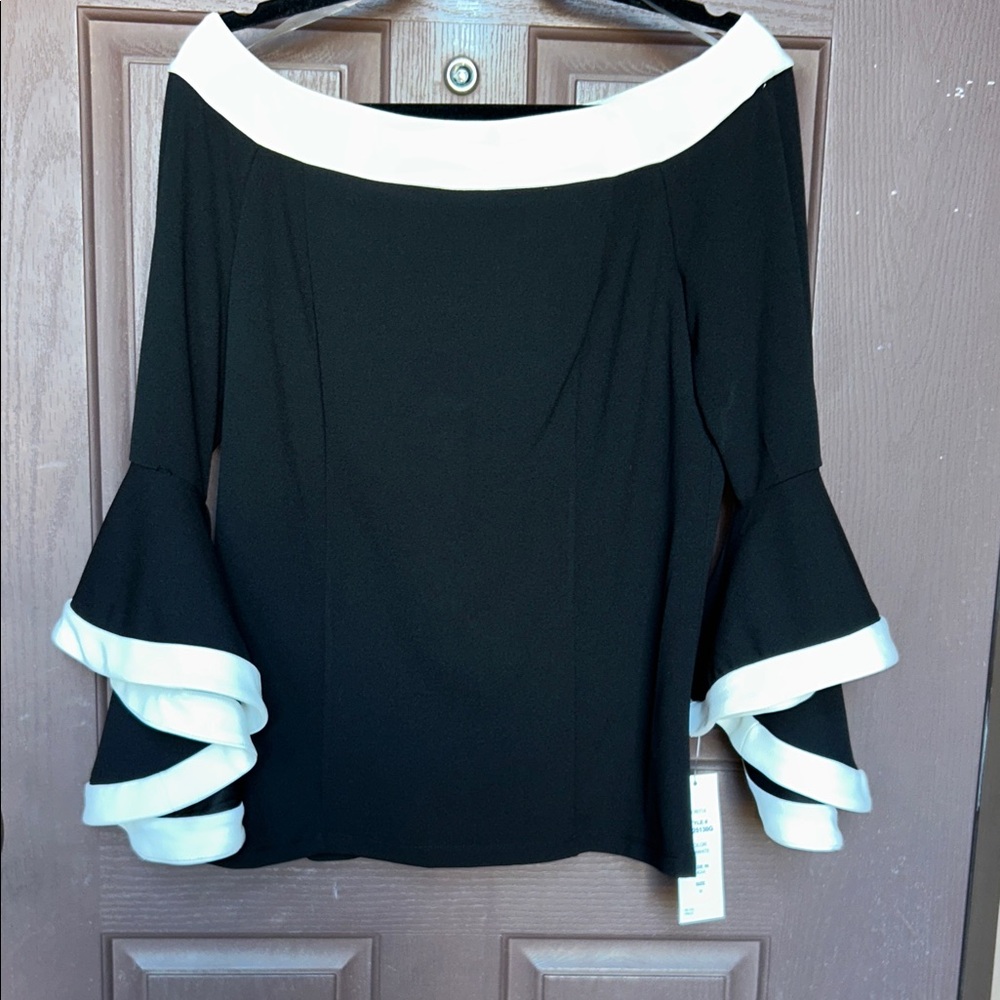 Elegant Black and White Off-Shoulder Blouse